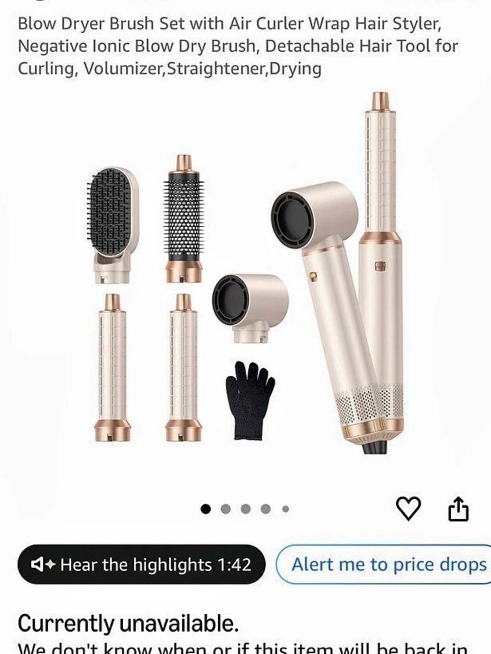 trylater 5 in 1 Blow Dryer Brush Set with Air Curler Wrap Hair Styler Rose Gold